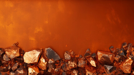 Shimmering Copper Ore on Orange Background Emphasizing the Richness of Natural Minerals