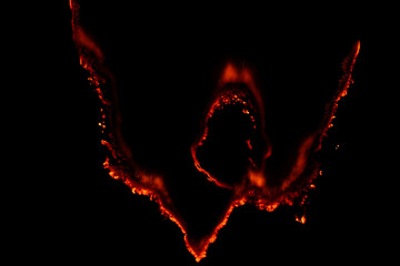 burning paper, glowing edge of paper on a black background