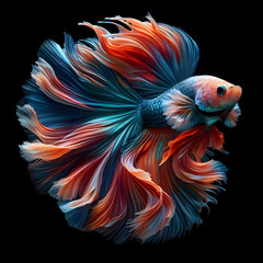 Fototapeta premium Capture the moving moment of siamese fighting fish isolated on black background. Betta fish