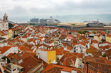 Lisbon, Portugal - November 26th 2023: Alfama viewpoint, Miradour of Santa Luzia in Lisbon, Portugal