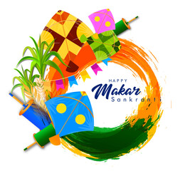 Creative Happy Makar Sankranti Festival Background Decorated with Kites, string for festival of India - 702984569