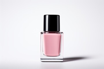 Bottle of pink nail polish on white background