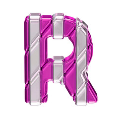 Purple symbol with silver straps. top view. letter r