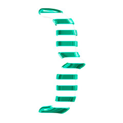 White symbol with thin turquoise horizontal straps