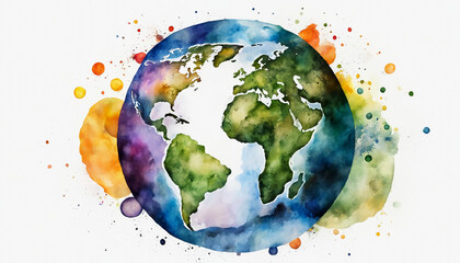 Earth Day watercolor background, Earth Day card background frame, Watercolor illustration with copy space, clipart for greeting cards, save the date, stationery design