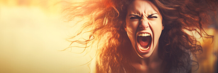 Close-up of enraged woman expressing great anger