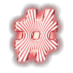 Fototapeta premium White symbol with ultra thin red luminous vertical straps
