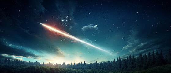 Rocket trail in a sky filled with stars