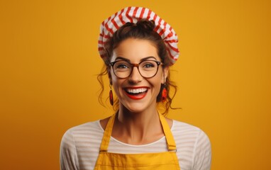 Portrait of attractive amazed impressed cheerful girl good news reaction isolated over yellow color background. - obrazy, fototapety, plakaty