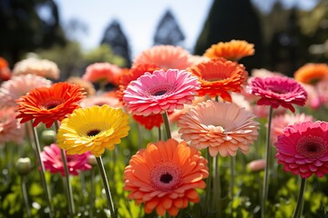 Colorful gerbera flowers in the park