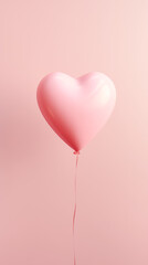 Pink heart shaped balloon on the pink background in the style of minimalism. Minimal love and women's day greeting card