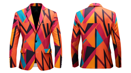 Vibrant suit with motley pattern, mock up set, cut out