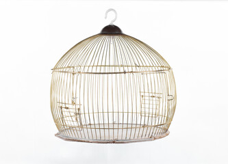 golden bird cage isolated on white background