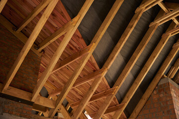 Interior view of residential building attic under construction
