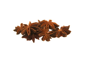 Star anise, Illicium verum (star anise or badian, Chinese star anise, star anise seed, star aniseed and star of anise) , on white background