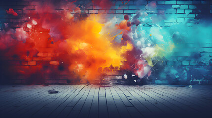 Obraz na płótnie Canvas Abstract background of explosion of colored powder. Grunge style in multi colored. Banner