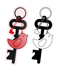 Key with keychain, Valentine's Day, sticker