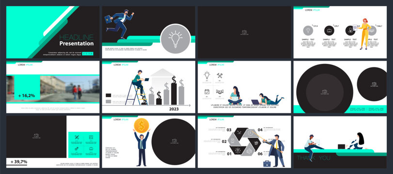 Infographics. Businessman plans business presentation, financial success, powerpoint, launch of new project. Design template elements, background, set. A team of people creates a business, teamwork
