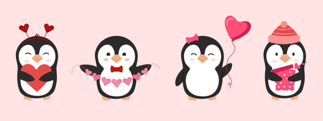 Vector cute penguin for valentine's day collection
