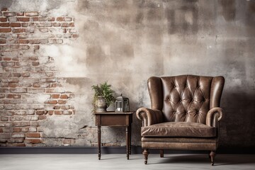 Old armchair on brick wall background