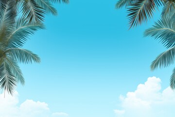banner template featuring a tropical beach scene with clear blue skies and palm trees 