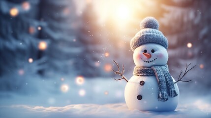 Winter Fantasy: Enchanting Snowman with Knitted Scarf. Generative AI