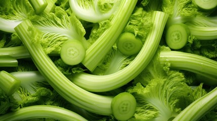  a pile of celery that has been cut into smaller pieces and arranged in the shape of a heart. - obrazy, fototapety, plakaty