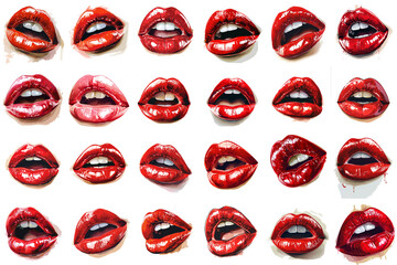 Set of illustrated lips on a white background