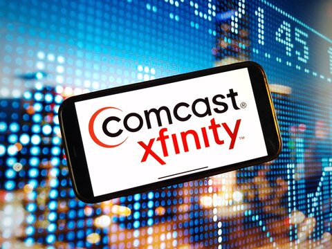 Konskie, Poland - January 04, 2024: Comcast Xfinity company logo displayed on mobile phone screen