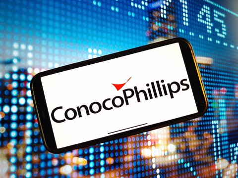 Konskie, Poland - January 04, 2024: ConocoPhillips company logo displayed on mobile phone screen