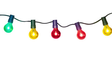 String of christmas lights isolated on white background. Generative AI