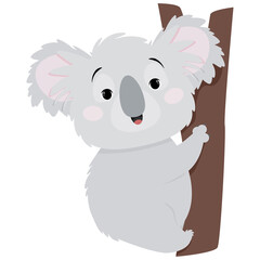 Cute flat gray koala sitting on a tree