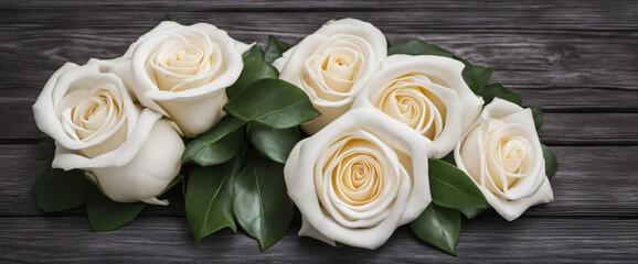 Sympathy Banner - White Rose Bouquet on Dark Wood Texture