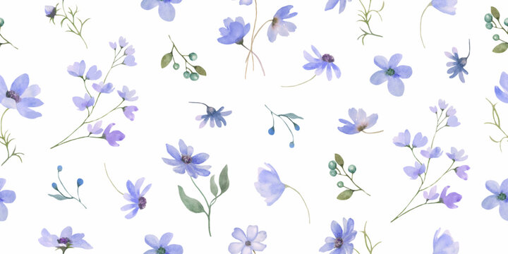 Seamless watercolor floral pattern. Hand drawn  illustration isolated on white background. Vector EPS.