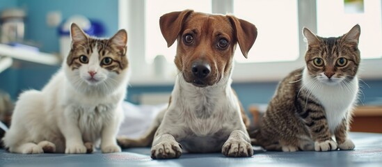 Pet dog and cat at the vet appointment