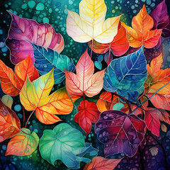 Fototapeta na wymiar leaves colorful watercolor
