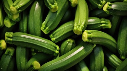 Fototapeta premium a pile of green cucumbers sitting next to each other on top of a pile of other cucumbers.