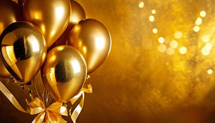 Gold Balloons with Ribbons Background