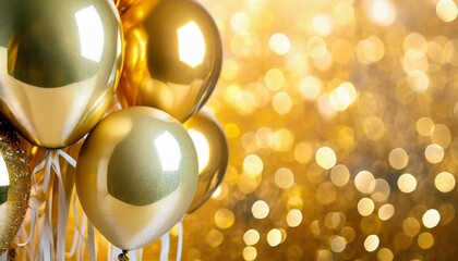 Gold Balloons with Ribbons Background