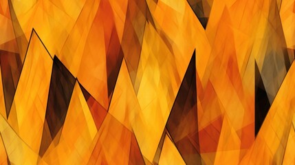  a close up of a pattern of orange and yellow leaves with a black center on the left side of the image.