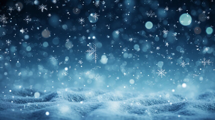 Christmas Magic with Snowy Waves and Snowflakes on Dark Blue Background