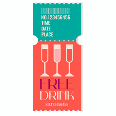 Free drink voucher template.Promotion,happy hour,opening or night party concept with date,time and place.Vector illustration EPS 10 - obrazy, fototapety, plakaty