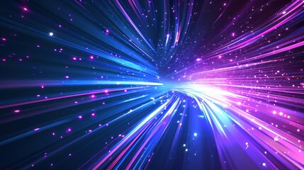 An abstract pink-blue technology background featuring burst line lights and a speed effect