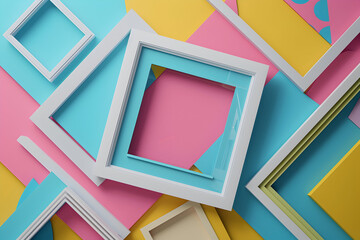 bright multicolor background with various white frames