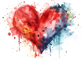 Watercolor painted heart on transparent background, suitable for greeting cards and romantic occasions. - obrazy, fototapety, plakaty