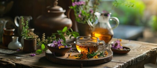 Aromatherapy plants, tea, medicine. - obrazy, fototapety, plakaty