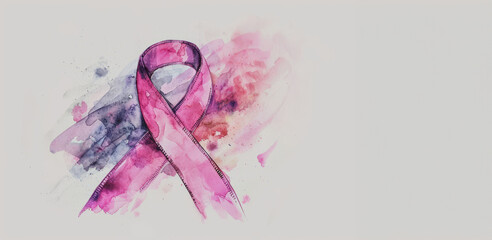 Breast cancer awareness month. Watercolor pink ribbon with copy space