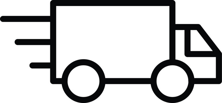 recommend clip art: Fast moving shipping delivery truck line art vector icon for transportation apps and websites