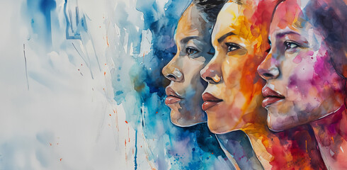Women's history month in watercolor style with copy space - obrazy, fototapety, plakaty