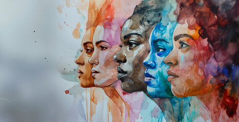 Women's history month in watercolor style with copy space - obrazy, fototapety, plakaty
